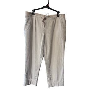 J Jill Petite Tan Linen Blend Drawstring Ankle Pants Beach Coastal Summer Vacay